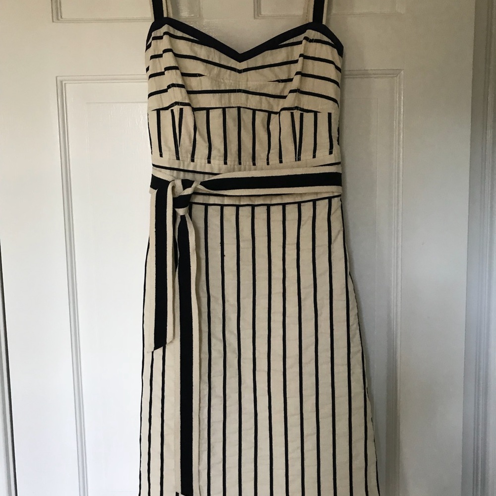 Tory Burch navy and ivory striped sheath